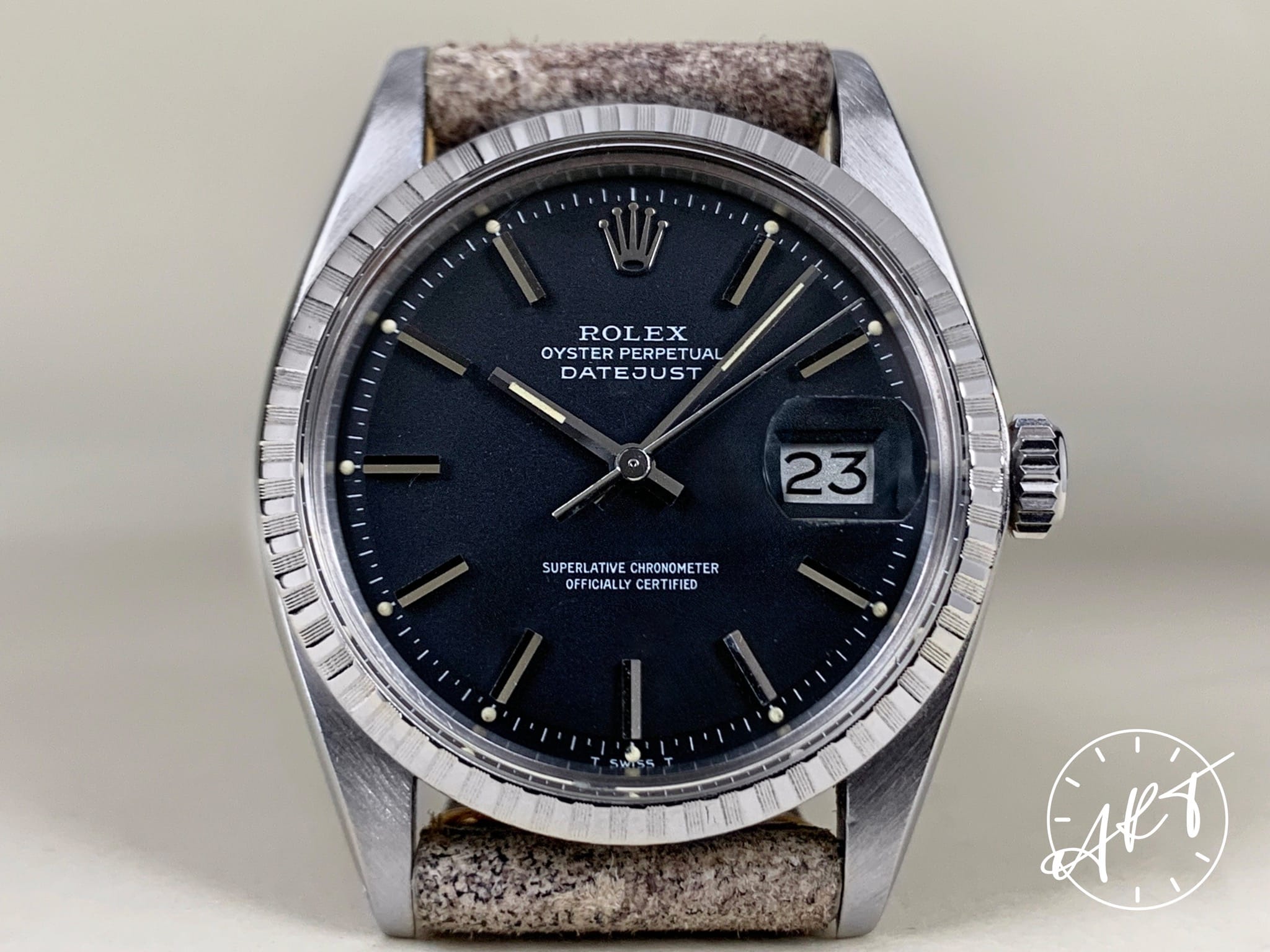 1974 Rolex Oyster Perpetual DateJust Matte Black T Dial Watch 1603